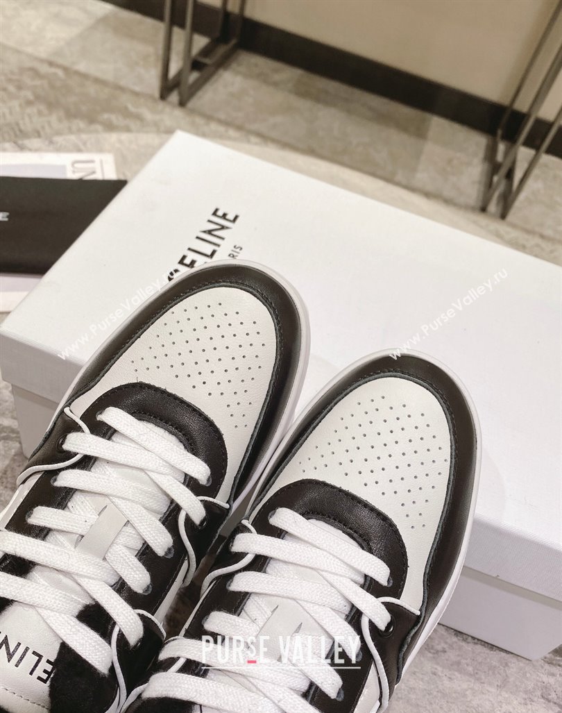 Celine CT-02 Low Lace-up Sneakers in Calfskin and Wool White/Black 2024 CE101201 (KL-241012007)