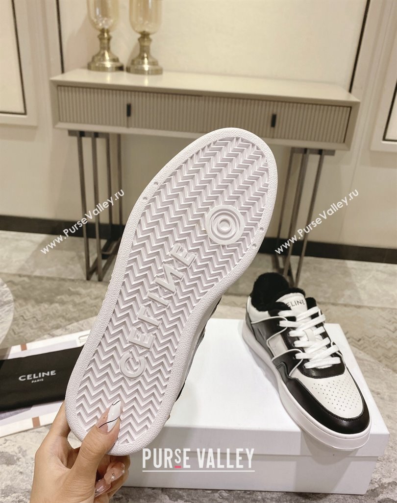 Celine CT-02 Low Lace-up Sneakers in Calfskin and Wool White/Black 2024 CE101201 (KL-241012007)