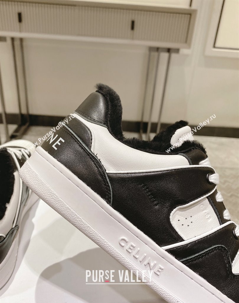 Celine CT-02 Low Lace-up Sneakers in Calfskin and Wool White/Black 2024 CE101201 (KL-241012007)