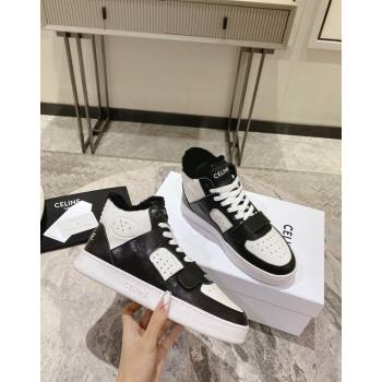 Celine CT-02 Mid Sneakers with Velcro in Calfskin and Wool White/Black 2024 CE101201 (KL-241012009)