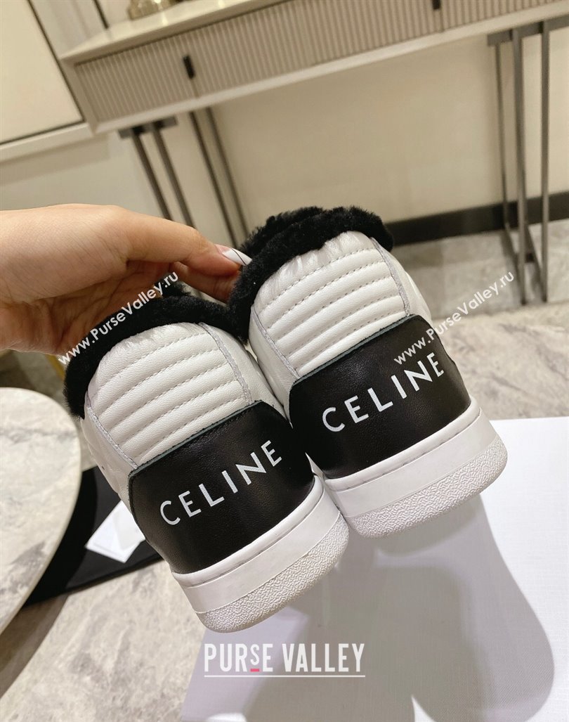 Celine CT-02 Mid Sneakers with Velcro in Calfskin and Wool White/Black 2024 CE101201 (KL-241012009)