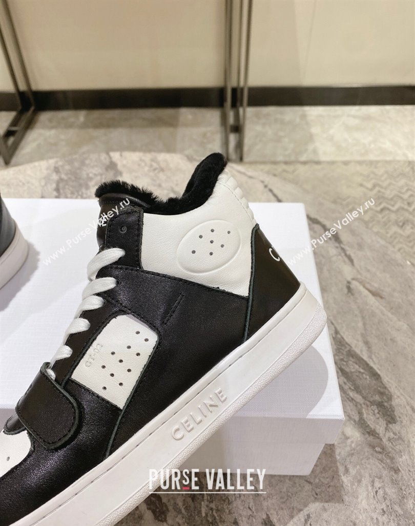 Celine CT-02 Mid Sneakers with Velcro in Calfskin and Wool White/Black 2024 CE101201 (KL-241012009)