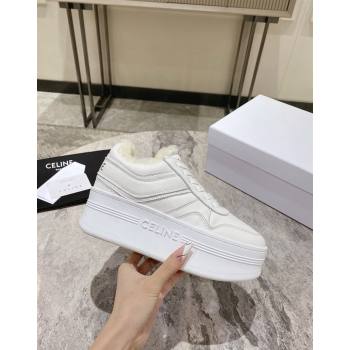 Celine Trainer Platform Sneakers in Calfskin and Wool White Leather 2024 CE101104 (KL-241012012)