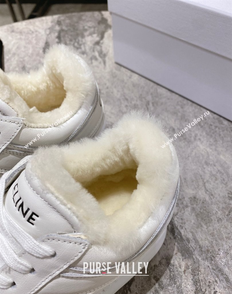 Celine Trainer Platform Sneakers in Calfskin and Wool White Leather 2024 CE101104 (KL-241012012)