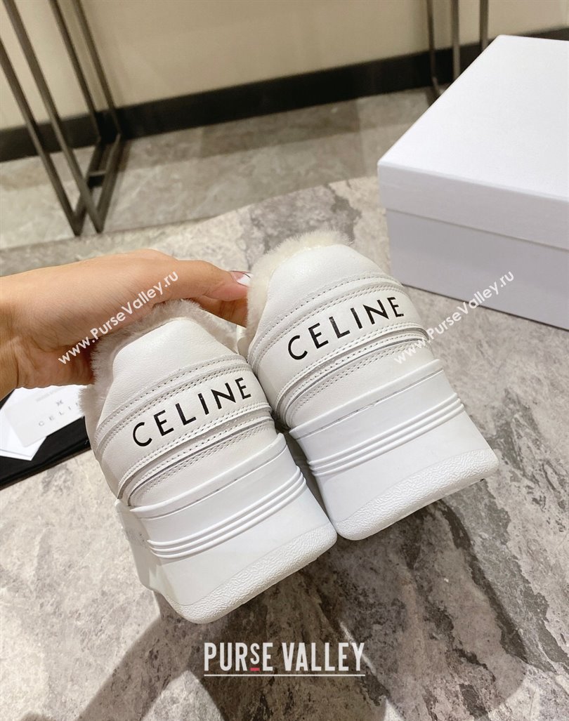 Celine Trainer Platform Sneakers in Calfskin and Wool White Leather 2024 CE101104 (KL-241012012)