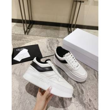 Celine Trainer Platform Sneakers in Calfskin and Wool White/Black 2024 CE101104 (KL-241012013)