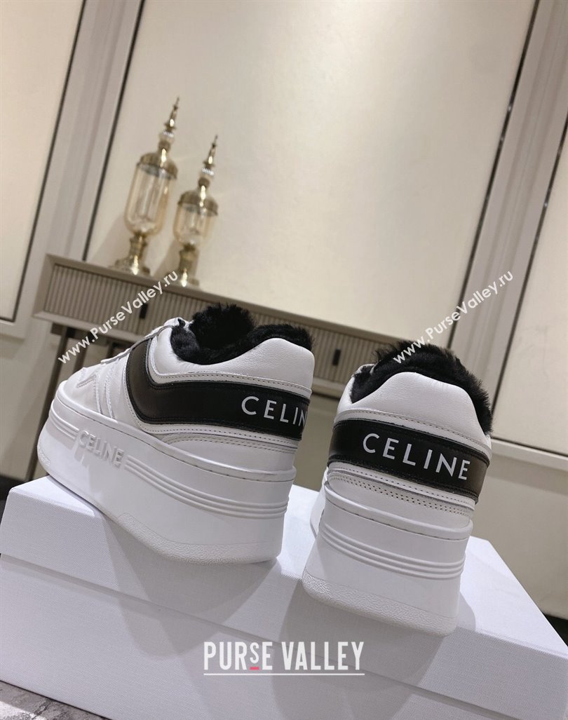 Celine Trainer Platform Sneakers in Calfskin and Wool White/Black 2024 CE101104 (KL-241012013)