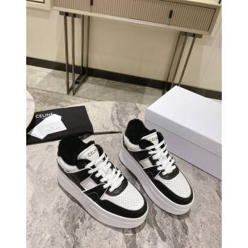 Celine CT-02 Platform Sneakers in Calfskin and Wool White/Black 2024 CE101201 (KL-241012014)