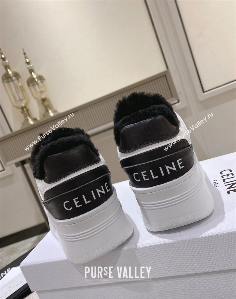 Celine CT-02 Platform Sneakers in Calfskin and Wool White/Black 2024 CE101201 (KL-241012014)