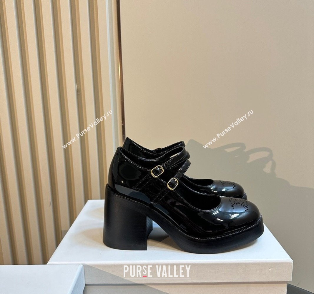 Celine Patent Leather Platform Mary Janes Pumps with Perforated Logo Black 2024 CE101206 (MD-241012035)