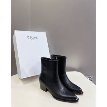 Celine Calfskin Ankle Boots 4.5cm with Metal-Tone Charm Black 2024 CE101205 (MD-241012029)