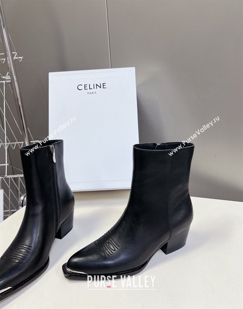 Celine Calfskin Ankle Boots 4.5cm with Metal-Tone Charm Black 2024 CE101205 (MD-241012029)