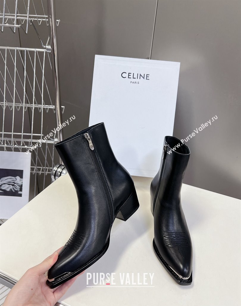 Celine Calfskin Ankle Boots 4.5cm with Metal-Tone Charm Black 2024 CE101205 (MD-241012029)