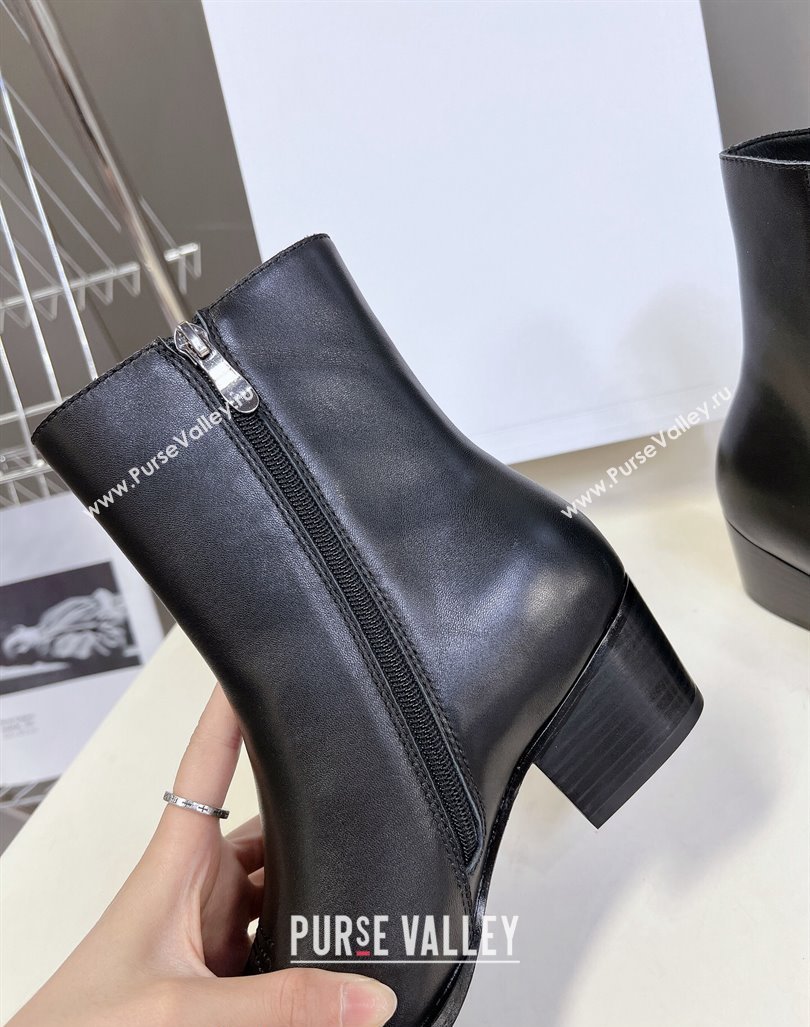 Celine Calfskin Ankle Boots 4.5cm with Metal-Tone Charm Black 2024 CE101205 (MD-241012029)