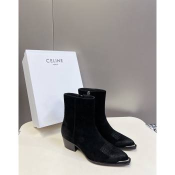 Celine Suede Ankle Boots 4.5cm with Metal-Tone Charm Black 2024 CE101205 (MD-241012030)