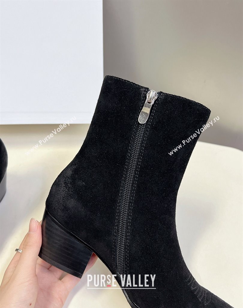 Celine Suede Ankle Boots 4.5cm with Metal-Tone Charm Black 2024 CE101205 (MD-241012030)