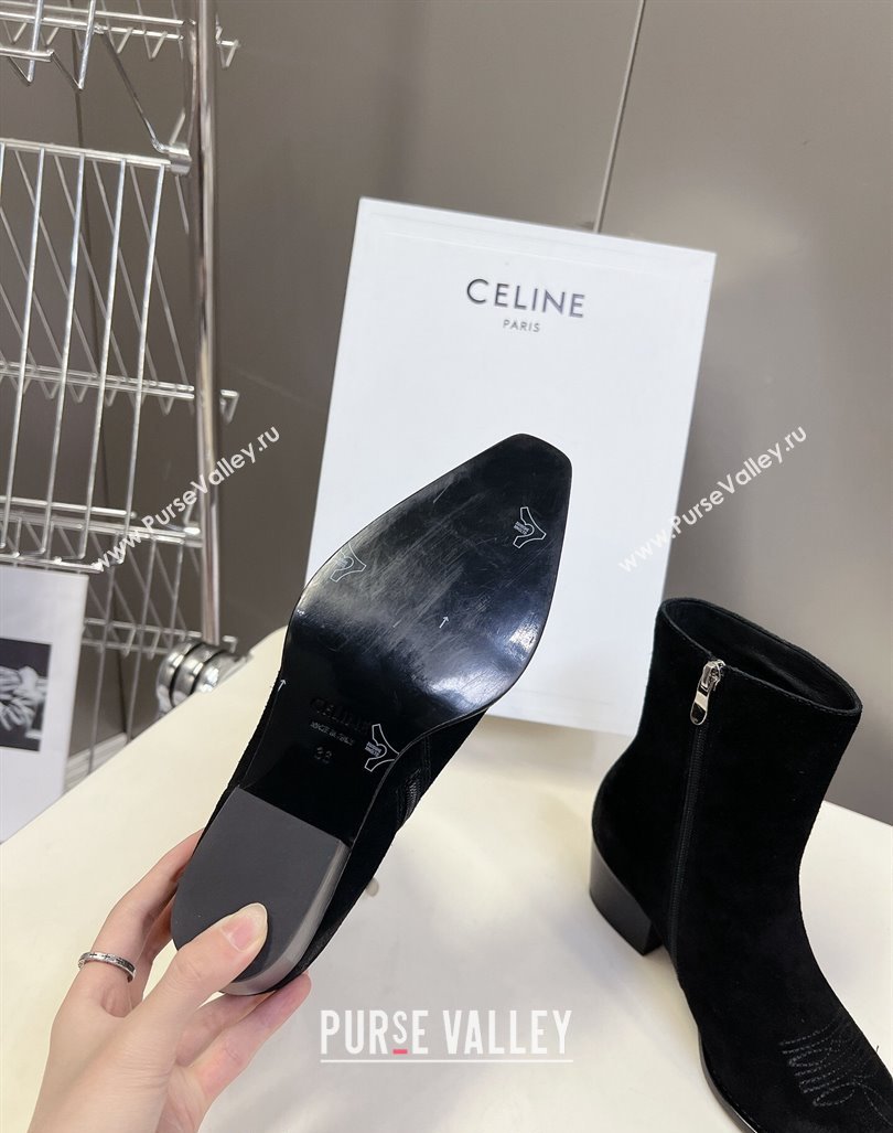 Celine Suede Ankle Boots 4.5cm with Metal-Tone Charm Black 2024 CE101205 (MD-241012030)