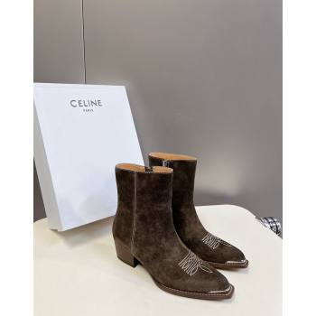 Celine Suede Ankle Boots 4.5cm with Metal-Tone Charm Grey 2024 CE101205 (MD-241012031)