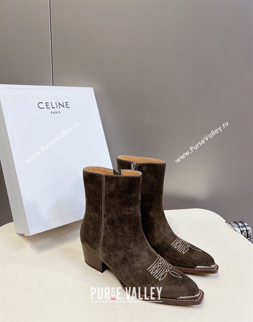 Celine Suede Ankle Boots 4.5cm with Metal-Tone Charm Grey 2024 CE101205 (MD-241012031)