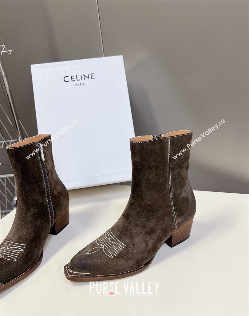 Celine Suede Ankle Boots 4.5cm with Metal-Tone Charm Grey 2024 CE101205 (MD-241012031)