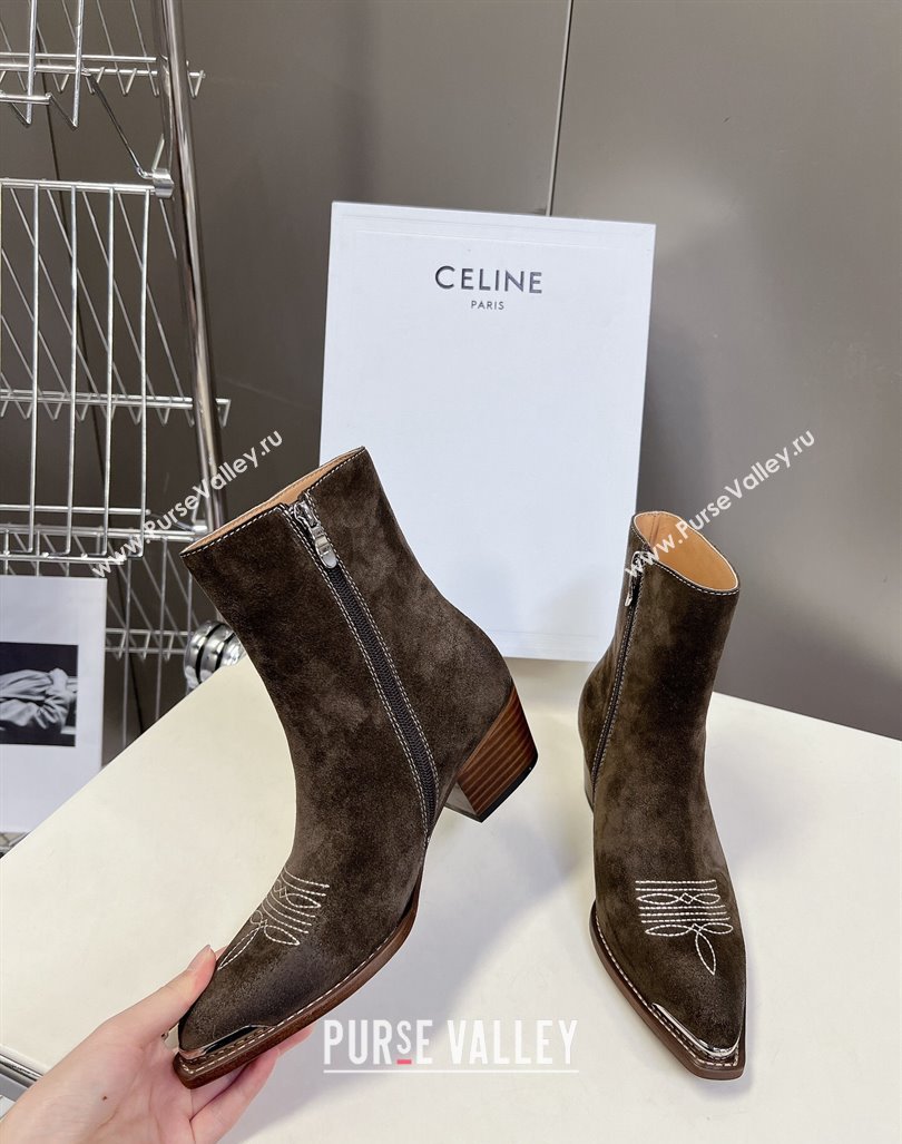 Celine Suede Ankle Boots 4.5cm with Metal-Tone Charm Grey 2024 CE101205 (MD-241012031)