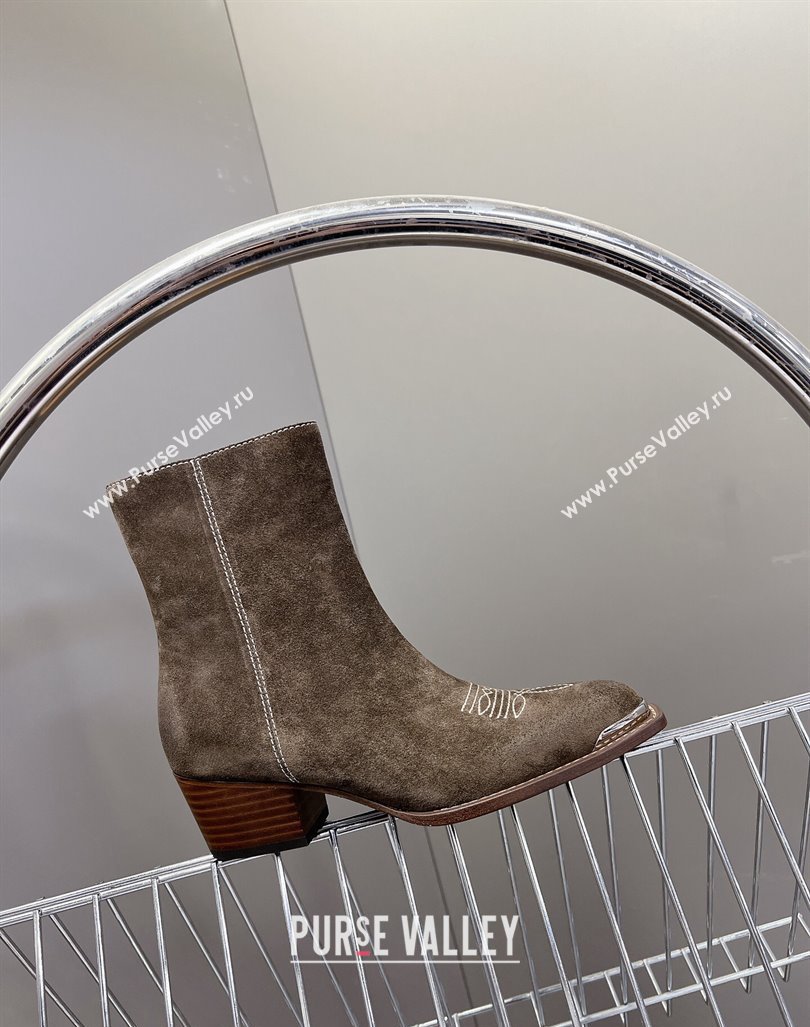 Celine Suede Ankle Boots 4.5cm with Metal-Tone Charm Grey 2024 CE101205 (MD-241012031)