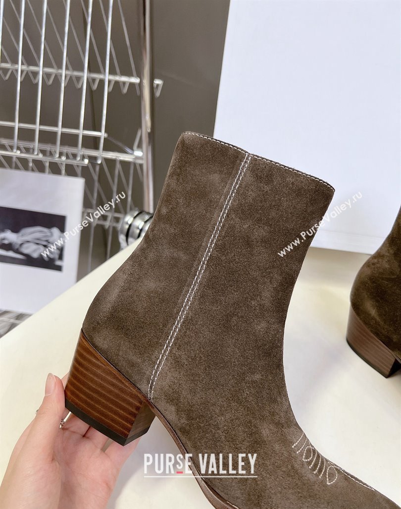 Celine Suede Ankle Boots 4.5cm with Metal-Tone Charm Grey 2024 CE101205 (MD-241012031)