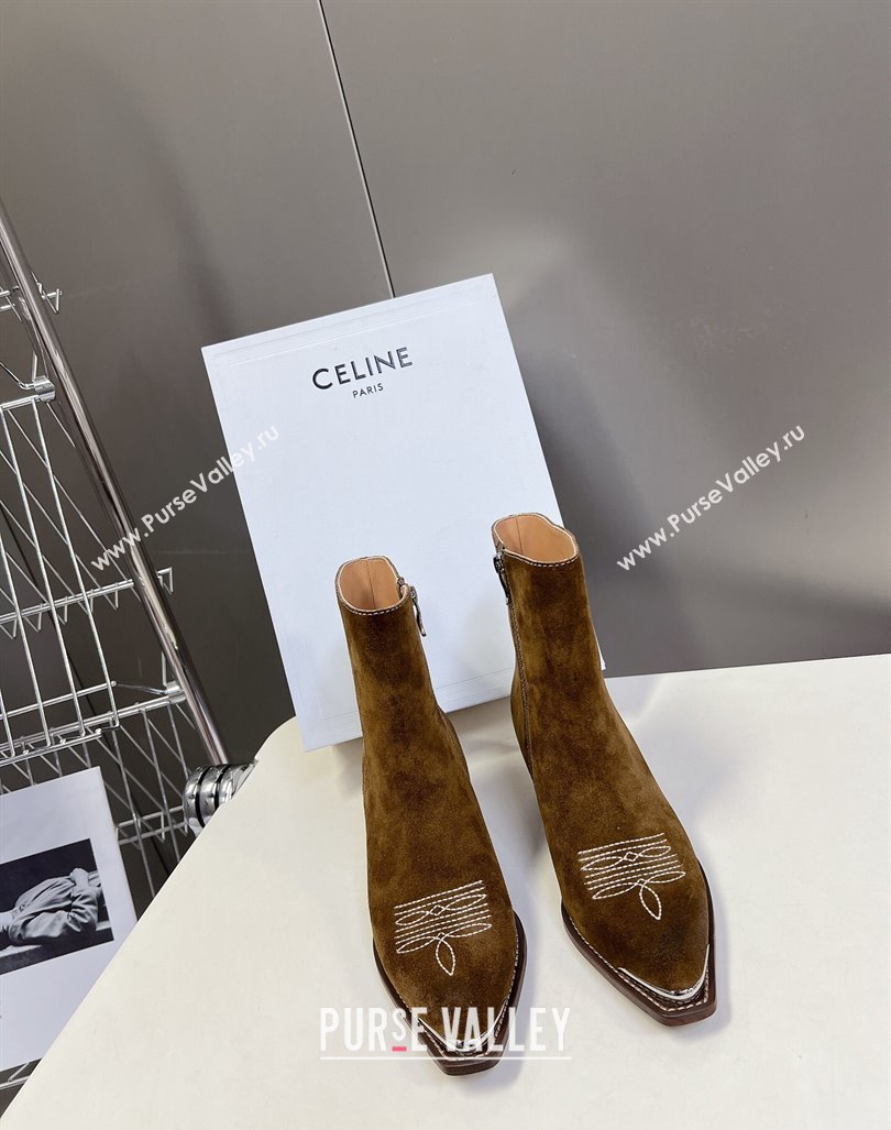 Celine Suede Ankle Boots 4.5cm with Metal-Tone Charm Brown 2024 CE101205 (MD-241012032)