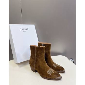 Celine Suede Ankle Boots 4.5cm with Metal-Tone Charm Brown 2024 CE101205 (MD-241012032)