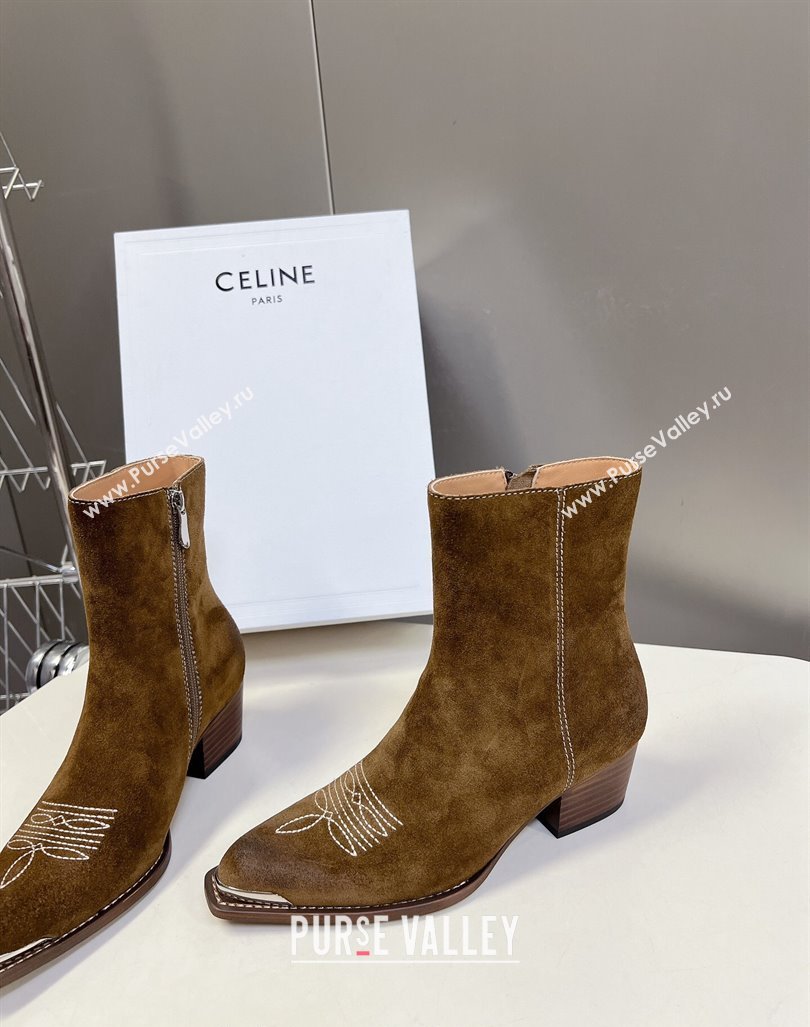 Celine Suede Ankle Boots 4.5cm with Metal-Tone Charm Brown 2024 CE101205 (MD-241012032)