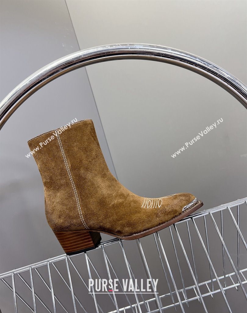 Celine Suede Ankle Boots 4.5cm with Metal-Tone Charm Brown 2024 CE101205 (MD-241012032)