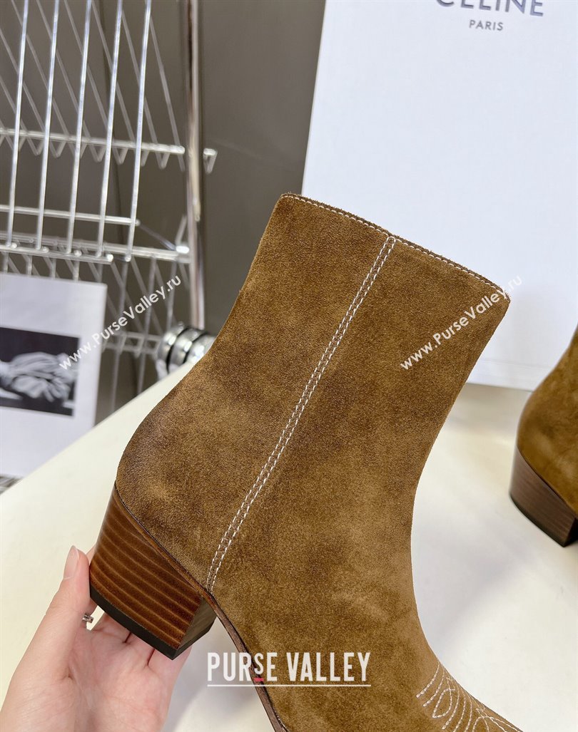 Celine Suede Ankle Boots 4.5cm with Metal-Tone Charm Brown 2024 CE101205 (MD-241012032)