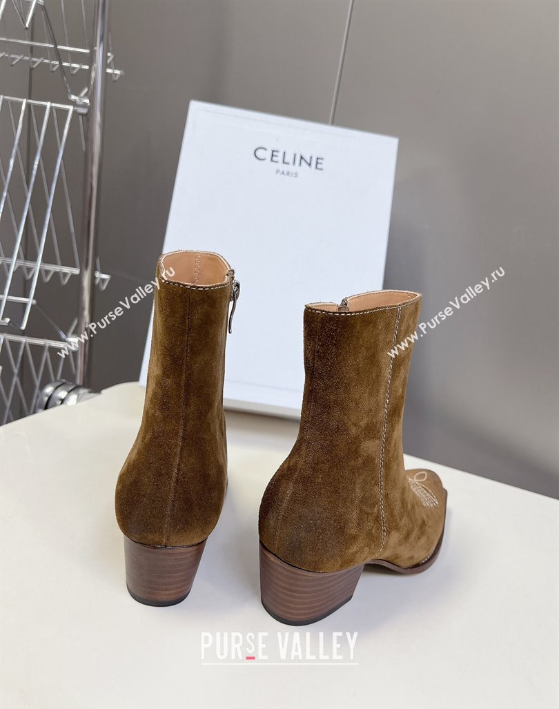 Celine Suede Ankle Boots 4.5cm with Metal-Tone Charm Brown 2024 CE101205 (MD-241012032)