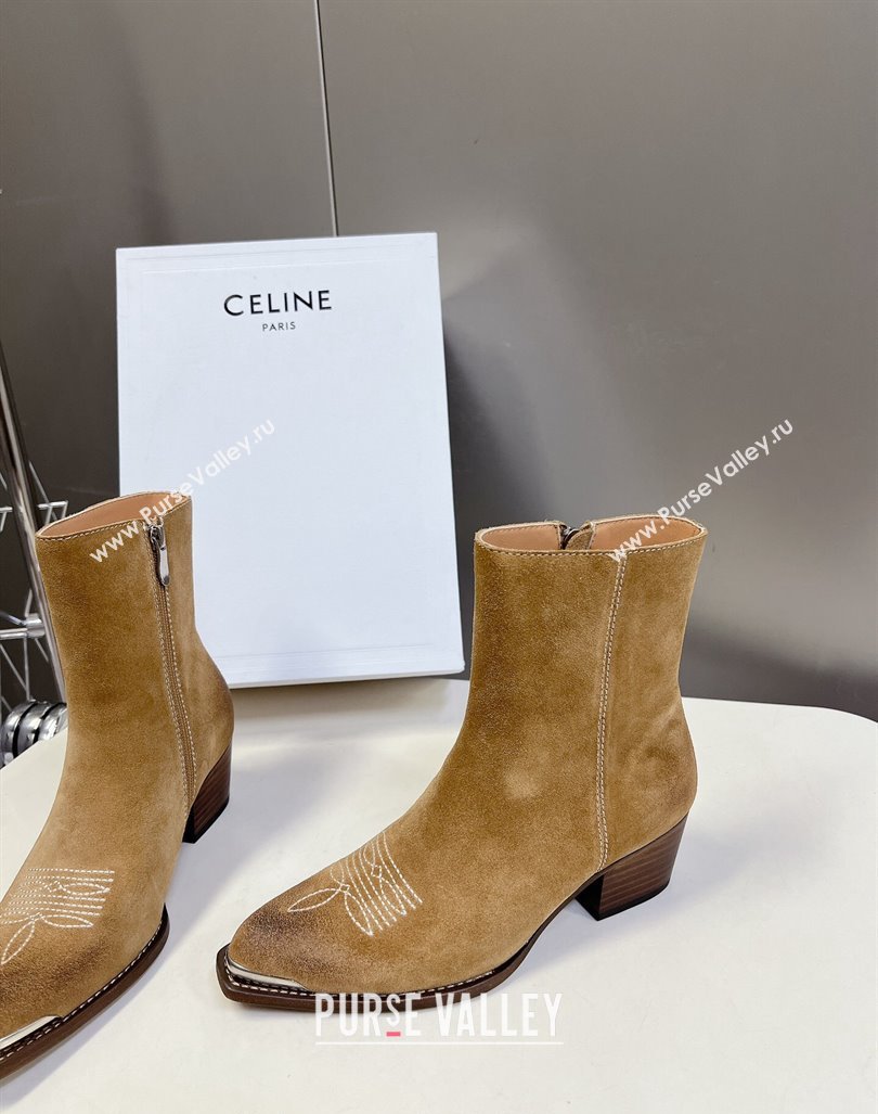 Celine Suede Ankle Boots 4.5cm with Metal-Tone Charm Beige 2024 CE101205 (MD-241012033)