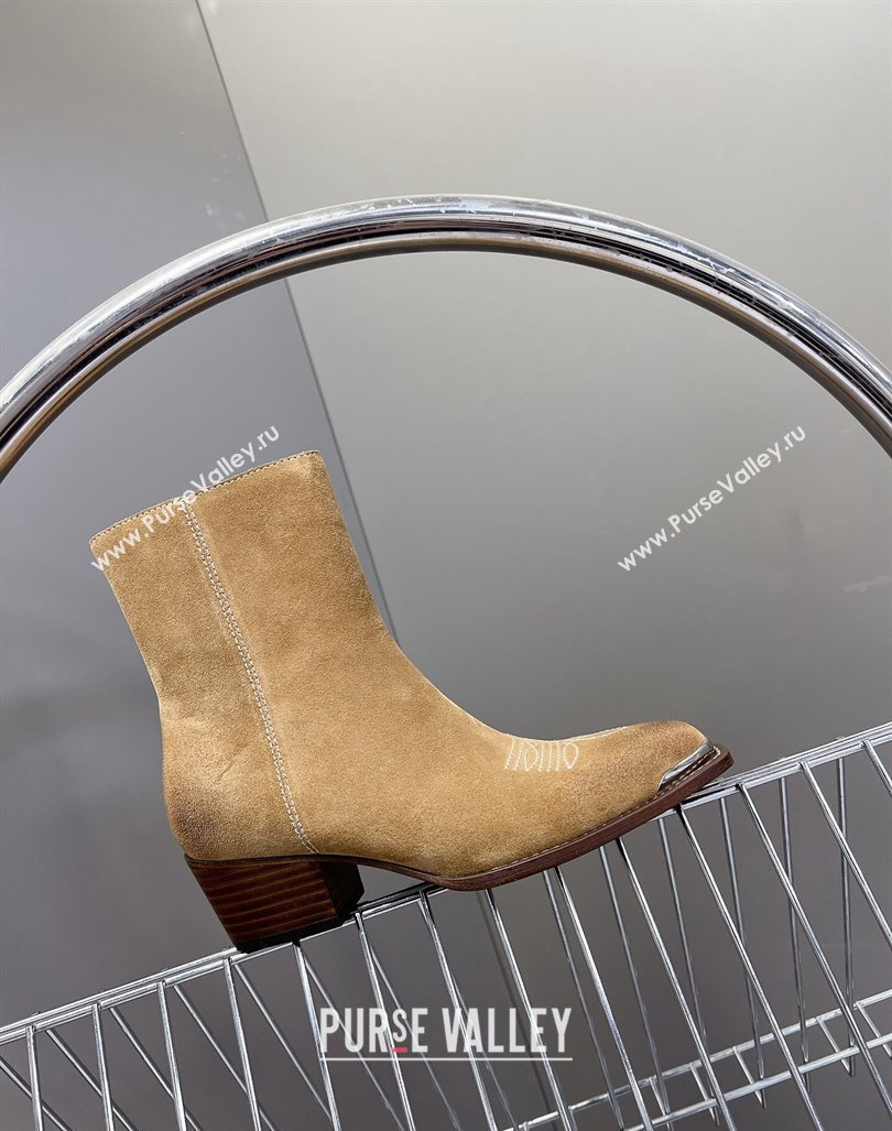 Celine Suede Ankle Boots 4.5cm with Metal-Tone Charm Beige 2024 CE101205 (MD-241012033)