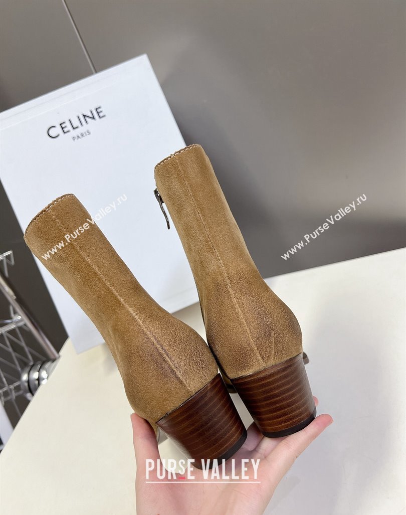 Celine Suede Ankle Boots 4.5cm with Metal-Tone Charm Beige 2024 CE101205 (MD-241012033)