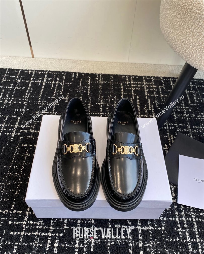 Celine Luco Triomphe Chain Loafers in Shiny Calfskin Black 2024 (SS-241112077)