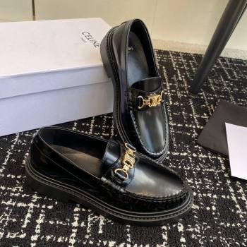 Celine Luco Triomphe Chain Loafers in Shiny Calfskin Black 2024 (SS-241112077)