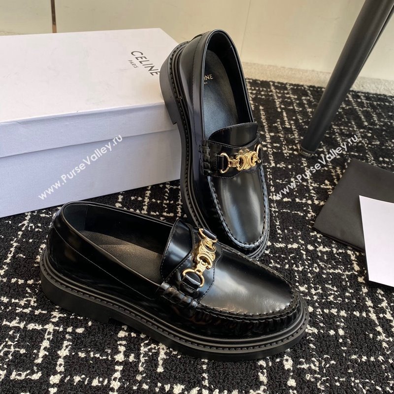 Celine Luco Triomphe Chain Loafers in Shiny Calfskin Black 2024 (SS-241112077)