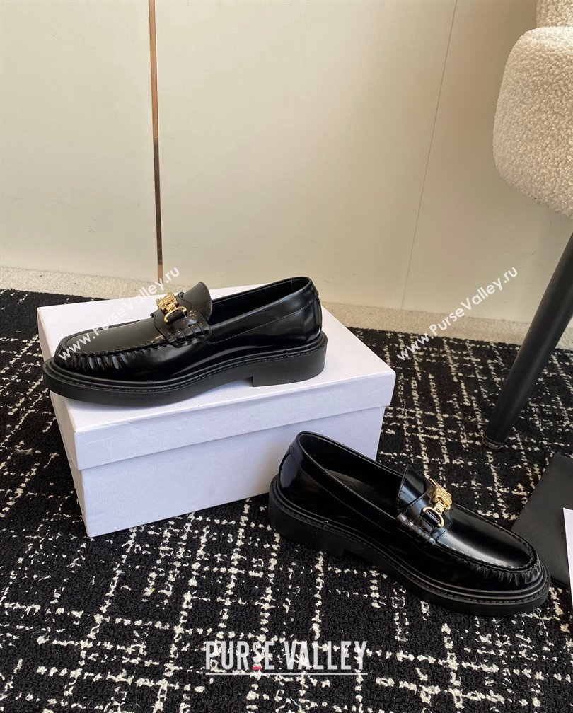 Celine Luco Triomphe Chain Loafers in Shiny Calfskin Black 2024 (SS-241112077)