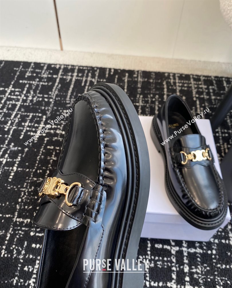 Celine Luco Triomphe Chain Loafers in Shiny Calfskin Black 2024 (SS-241112077)