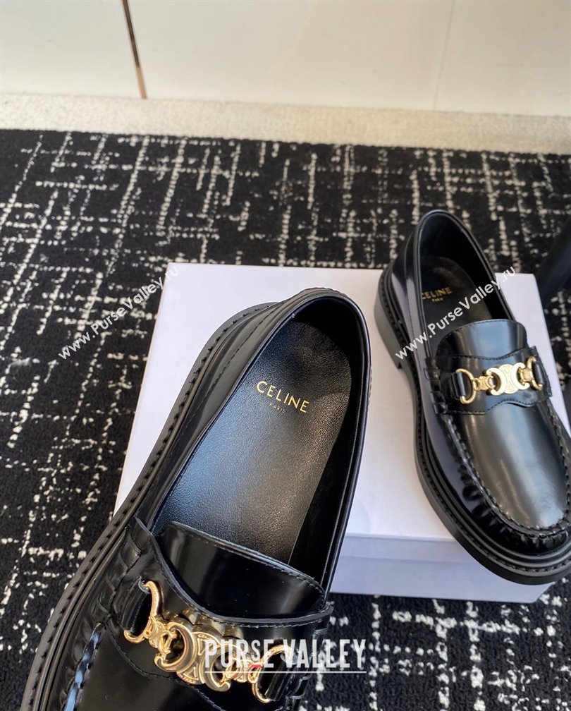 Celine Luco Triomphe Chain Loafers in Shiny Calfskin Black 2024 (SS-241112077)