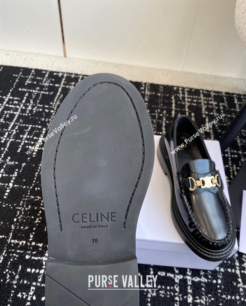 Celine Luco Triomphe Chain Loafers in Shiny Calfskin Black 2024 (SS-241112077)