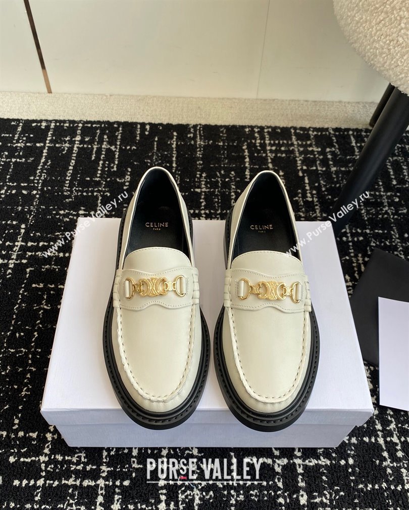 Celine Luco Triomphe Chain Loafers in Calfskin White 2024 (SS-241112078)