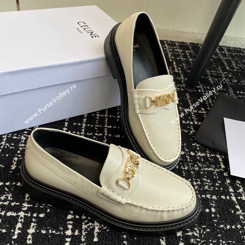 Celine Luco Triomphe Chain Loafers in Calfskin White 2024 (SS-241112078)