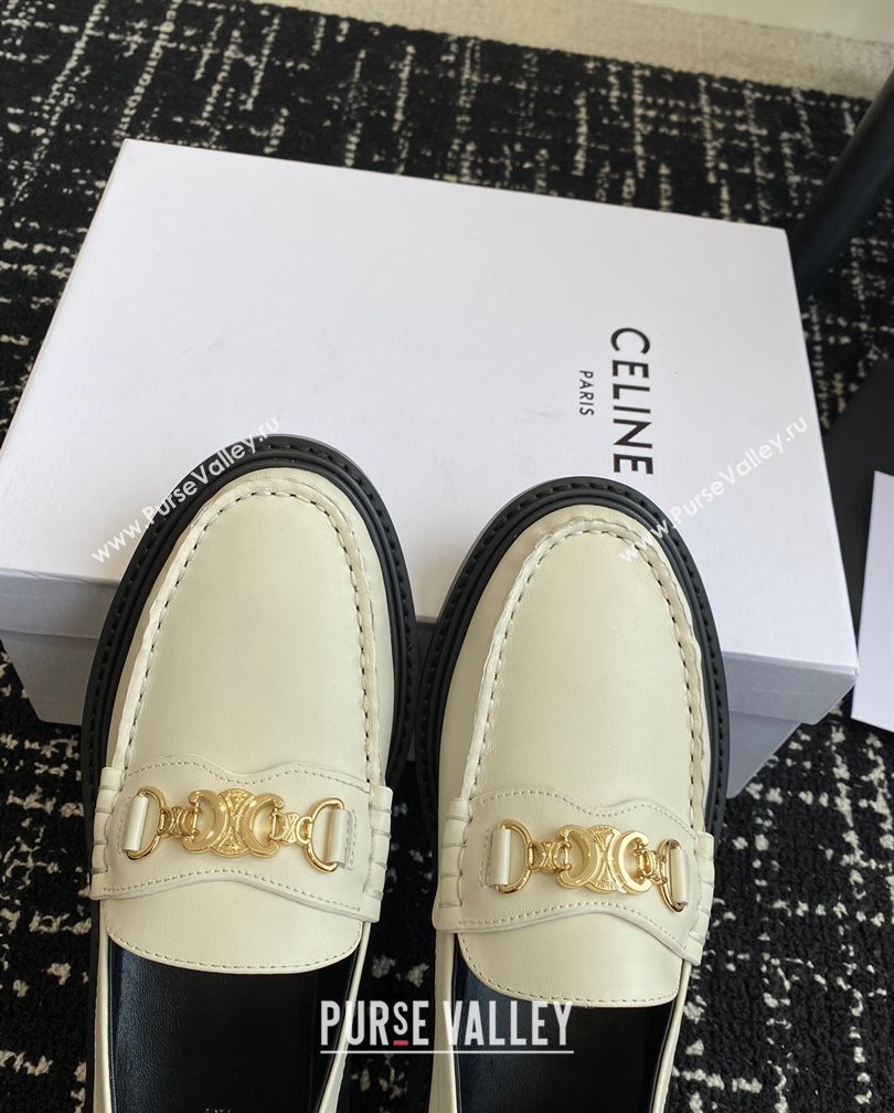 Celine Luco Triomphe Chain Loafers in Calfskin White 2024 (SS-241112078)