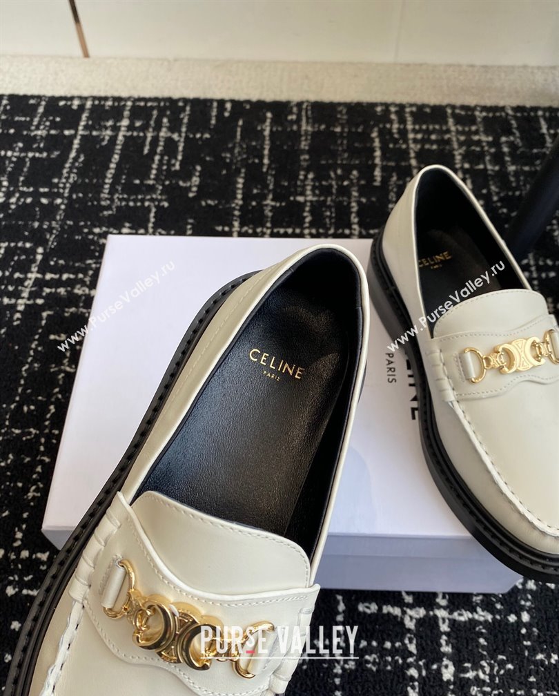 Celine Luco Triomphe Chain Loafers in Calfskin White 2024 (SS-241112078)