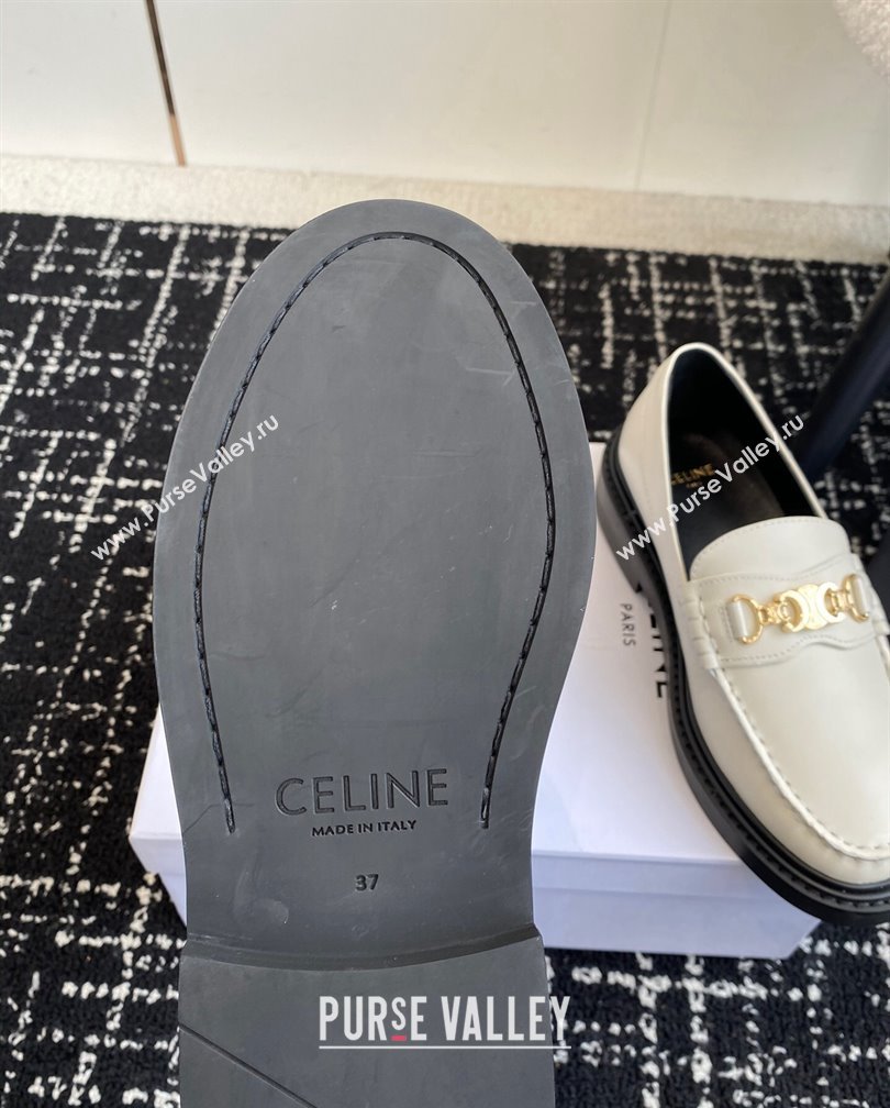 Celine Luco Triomphe Chain Loafers in Calfskin White 2024 (SS-241112078)