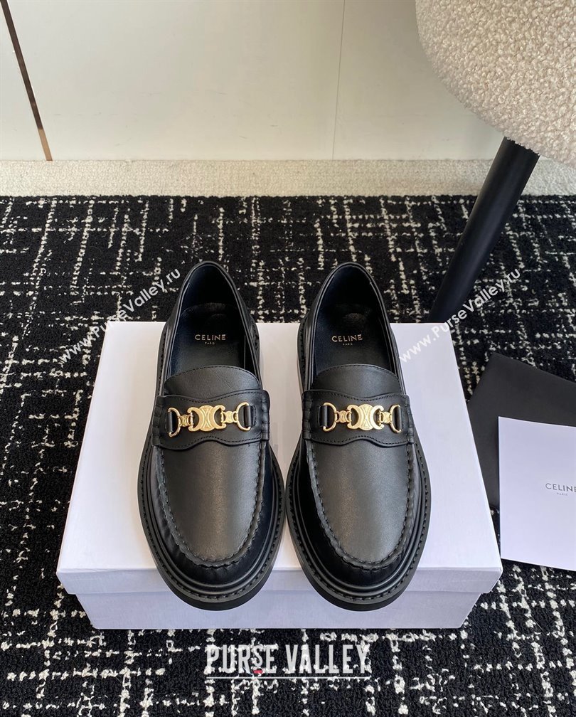 Celine Luco Triomphe Chain Loafers in Calfskin Leather Black 2024 (SS-241112080)