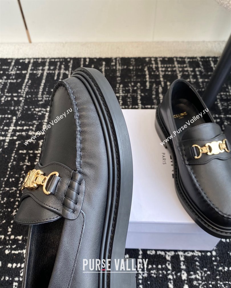 Celine Luco Triomphe Chain Loafers in Calfskin Leather Black 2024 (SS-241112080)